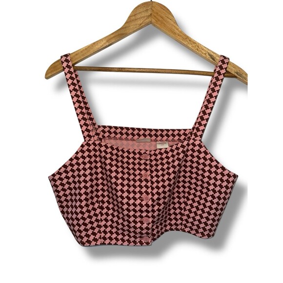 Levi's Geometric Checkered Crop MED Pink Brown Knit Retro Y2K Button Front Tank - Picture 13 of 16